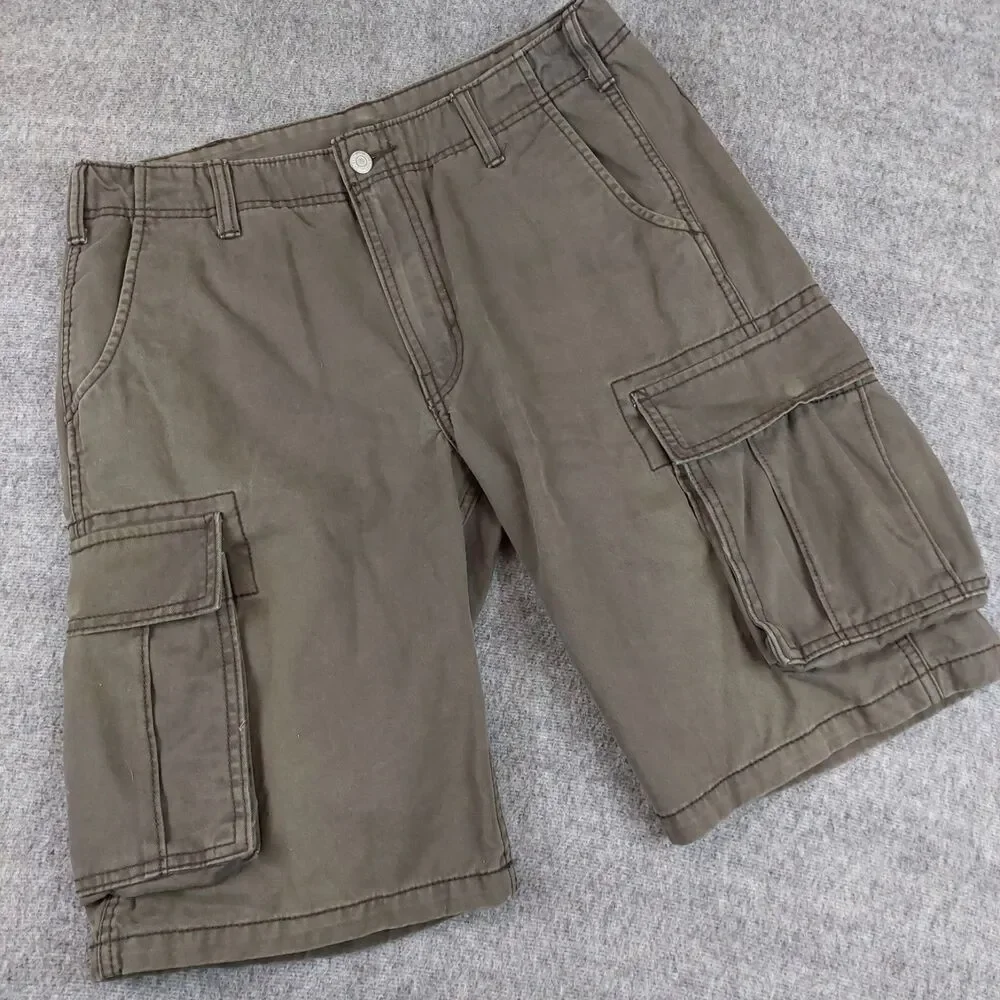 Levis Cargo Shorts Mens 31 (Fit 32) Olive Green Baggy White Tab Utility Hiking